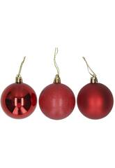 Décoration de Noël Boîte de 12 boules de Noël assorties de couleur rouge, 6 cm