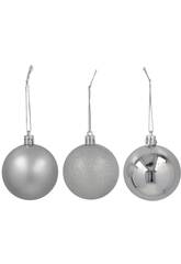 Décoration de Noël Boîte de 16 boules de Noël assorties couleur argent de 6 cm