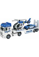 Megacamião Polícia de 55 cm com Carro e Helicóptero
