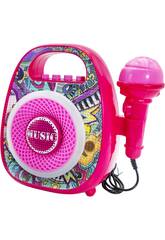 Karaoke Portátil Rosa com Coluna e Microfone