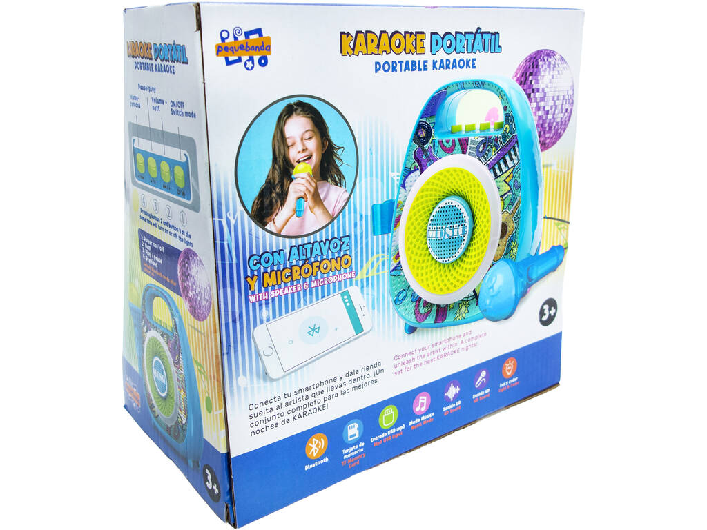 Karaoké portable bleu avec haut-parleur et microphone