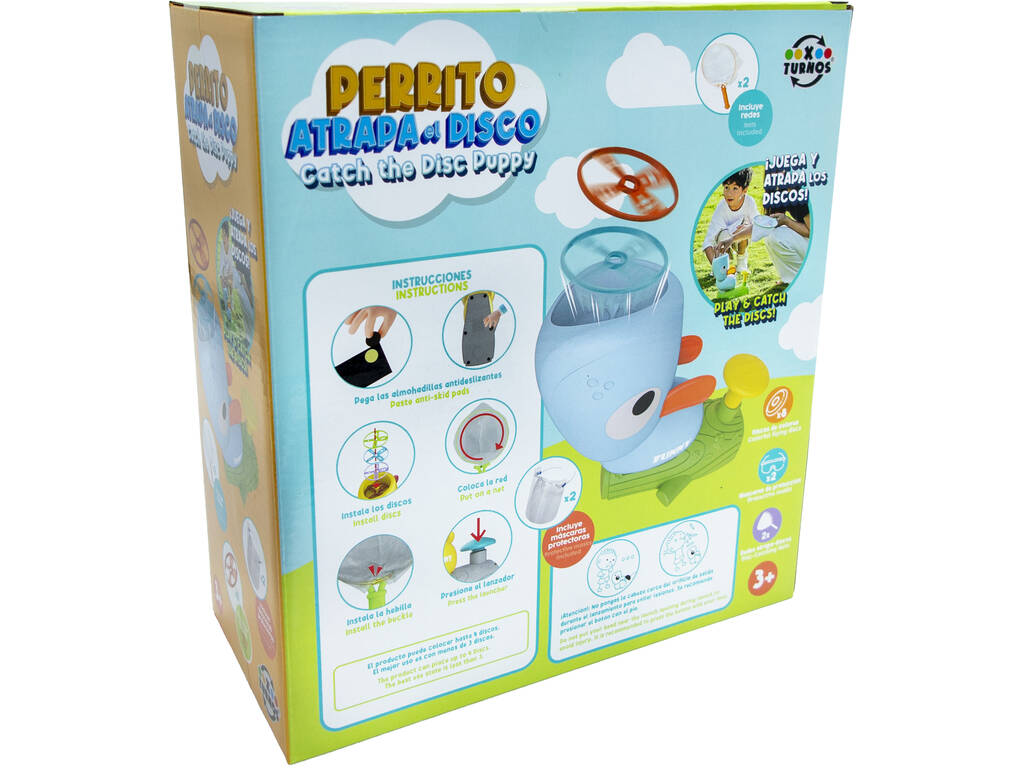 Chien attrape le disque avec 2 filets