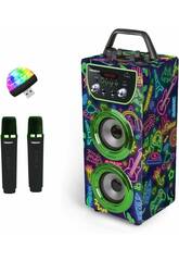 Trendix Karaoke Speaker Neon World com Microfones e Disco Luz LED