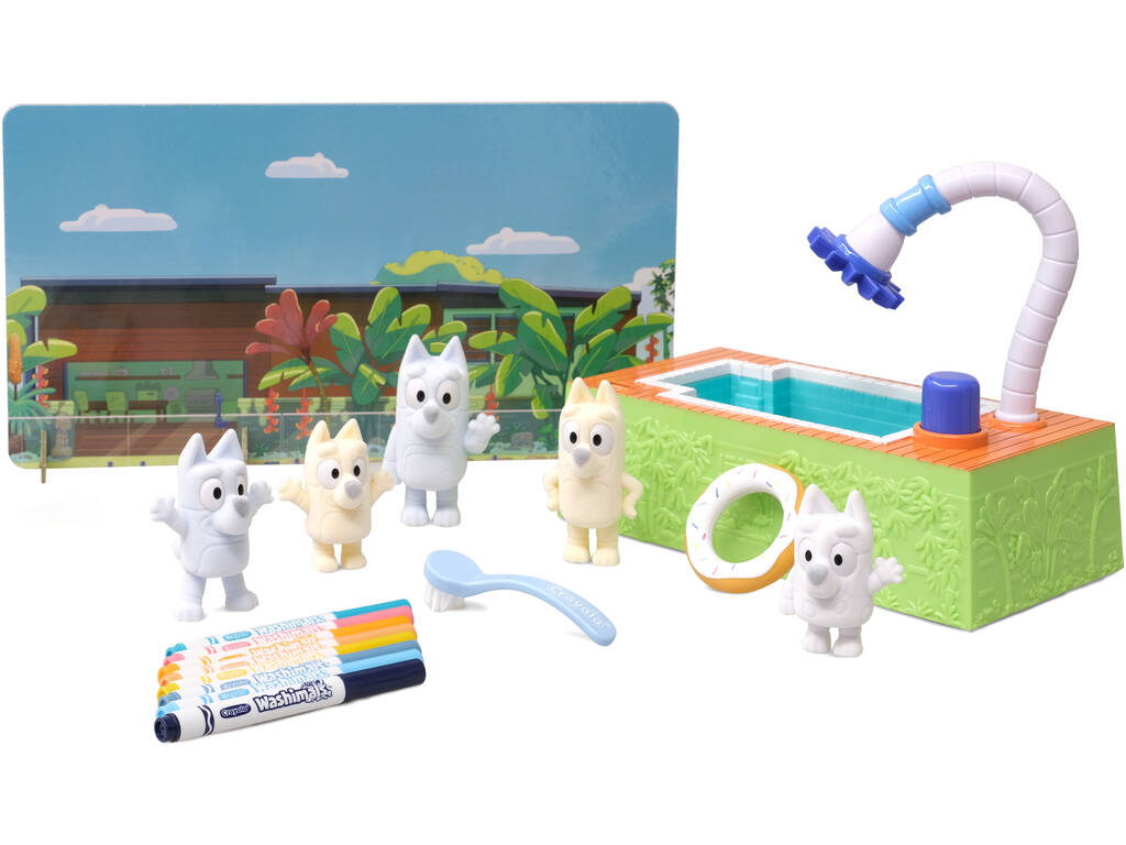 Crayola Washimals Bluey Set 4 animaux avec piscine et fond à colorier