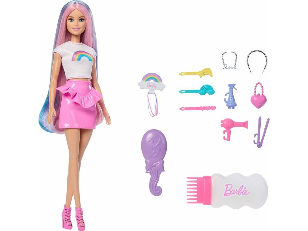 Barbie Cheveux Arc-en-ciel Magique avec accessoires