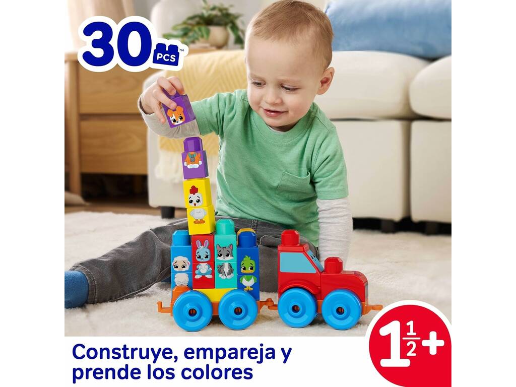 Mega Bloks Tracteur avec animaux à encastrer, 30 pièces