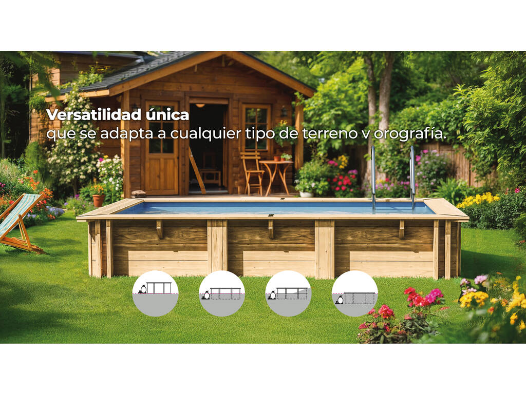 Piscina rettangolare in legno Papaya 520 x 320 x 133 cm Gre WPPAPA