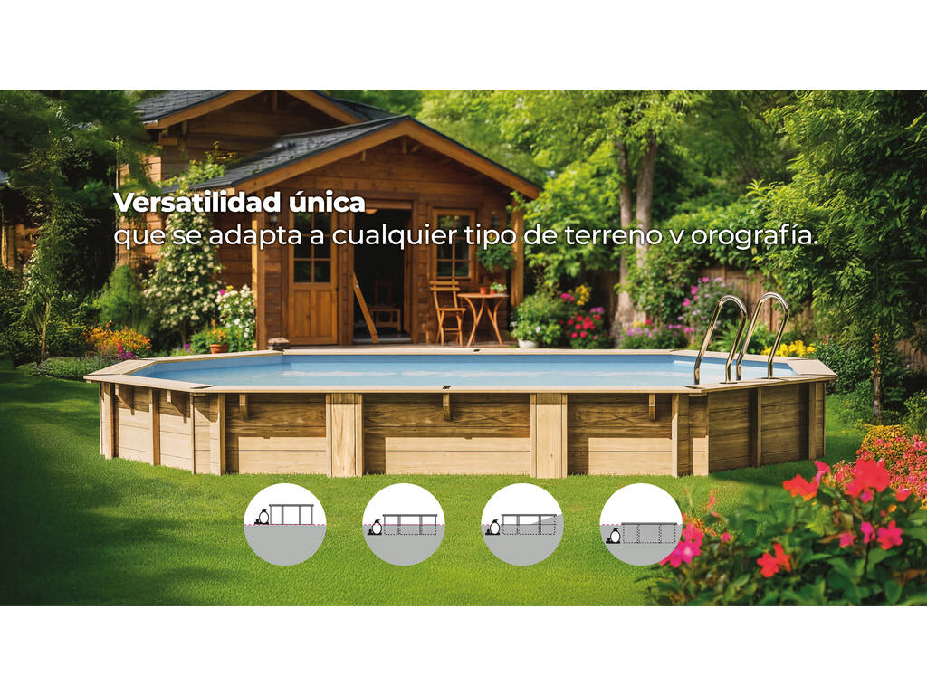 Piscina ovale in legno Bambu 2 di 535 x 335 x 136 cm Gre WPBAMB2