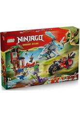 Lego Ninjago Bataille de véhicules ninja près de la cabane dans les arbres