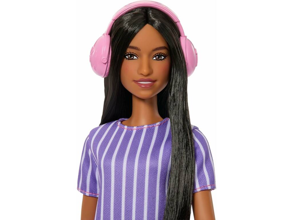 Poupée Barbie Fashionistas ASAN avec robe violette à rayures