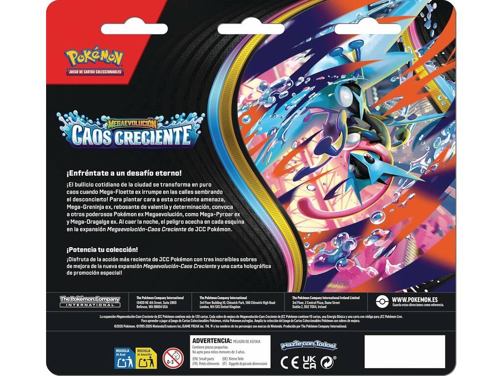 Pokémon TCG Megaevolución Caos Creciente Blíster con 3 Sobres y Card Promo