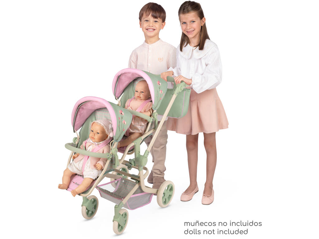 Carro de Muñecas Silla Muñeca Gemelar Plegable Botanic con Bolso