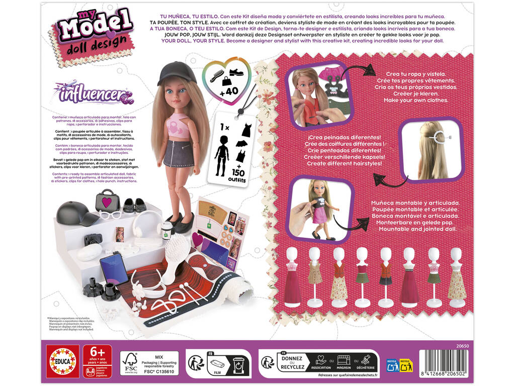 Pack de création My Model Doll Poupée d'influenceuse avec tenues et accessoires