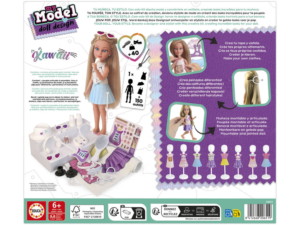 Pack de création My Model Doll Poupée kawaii avec tenues et accessoires