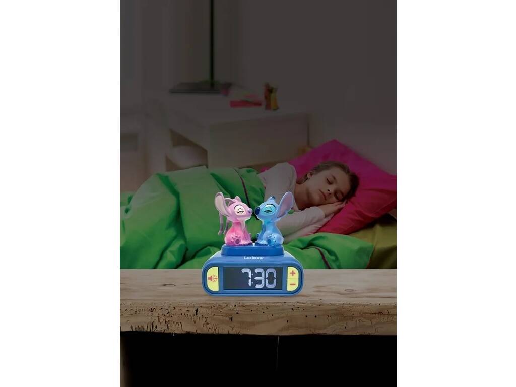 Disney Stitch Reloj Despertador Digital Stitch y Angel 3D con Luz y Sonidos
