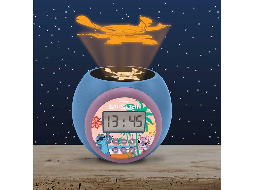 Disney Stitch Reloj Despertador Redondo Proyector con Luz