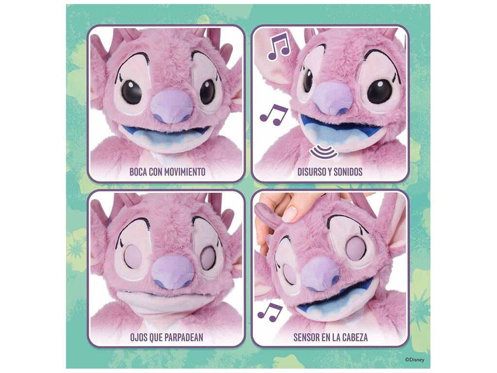 Disney Stitch Peluche Palm Puppetronics Angel de 20 cm con Sonidos y Acciones Realistas