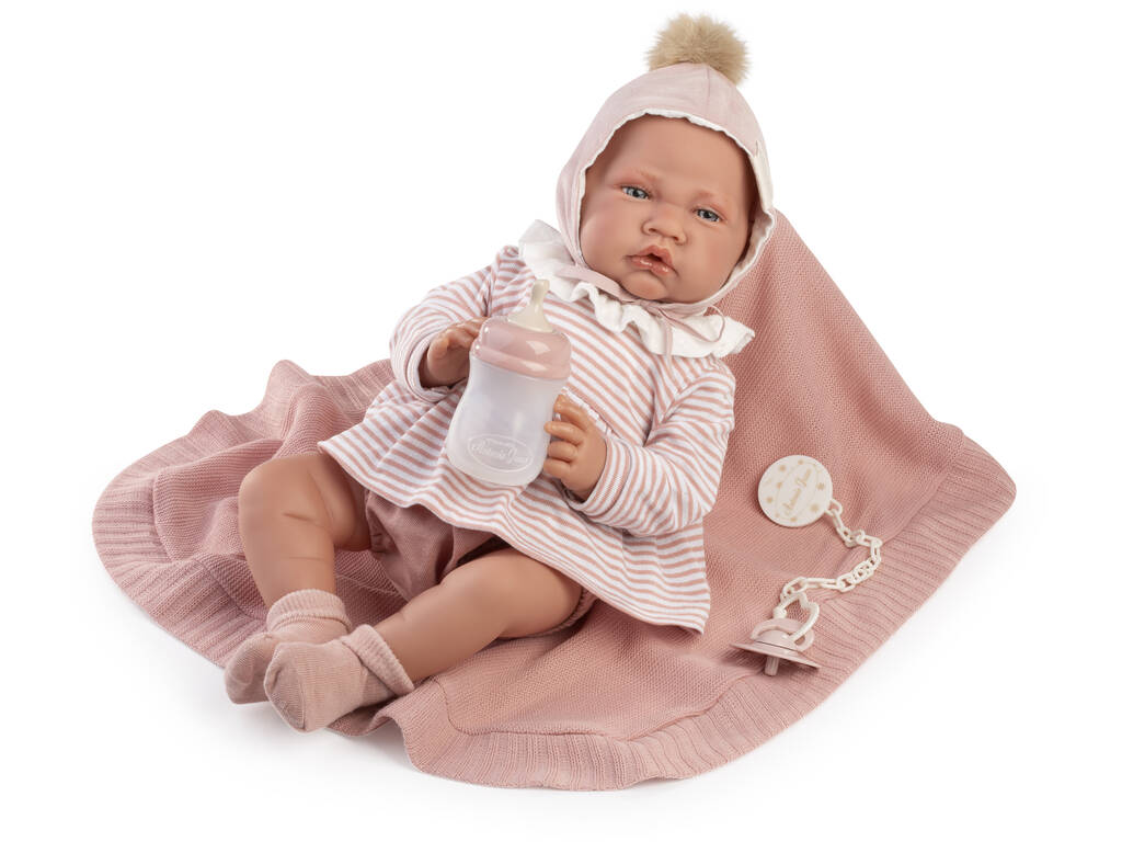 Muñeca Bebé Recién Nacida Lua Pompón de 42 cm con Peso Real y Accesorios