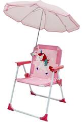 Silla de Jardín y Playa Infantil Plegable Unicornio con Sombrilla