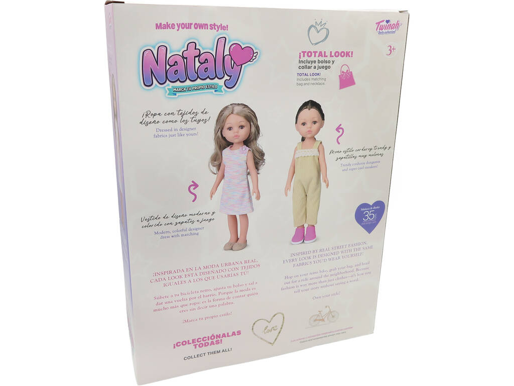 Muñeca Nataly Rubia de 32 cm con Bicicleta y Accesorios
