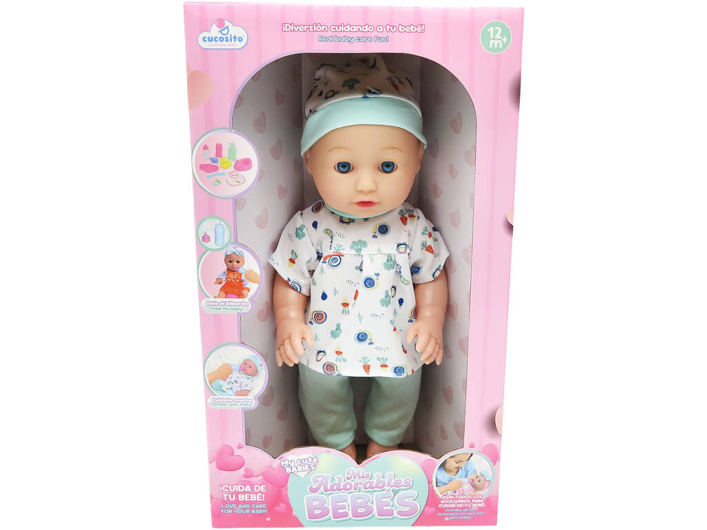 Muñeca Bebé de 30 cm Conjunto Blanco y Azul con Sonidos y Accesorios