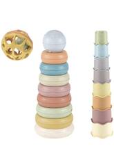 Set Multijuego Sensorial de 18 Piezas con Torre de Anillas, Vasos para Apilar y Pelota