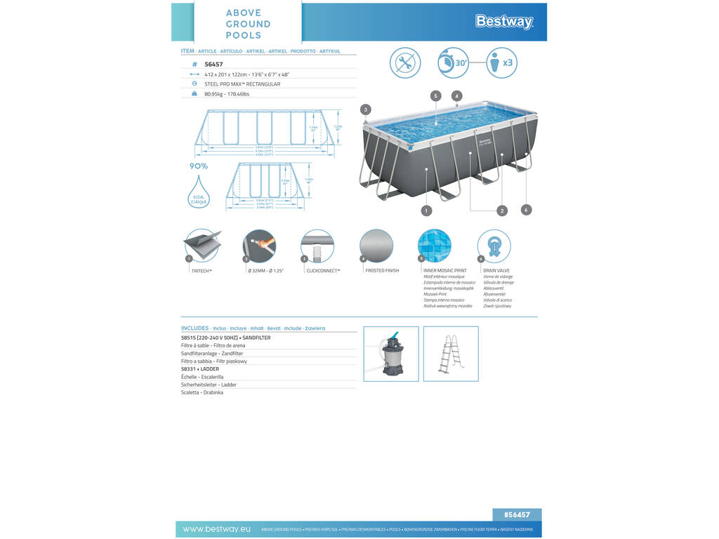 Piscina Fuori terra 412x201x122 cm Bestway 56457 