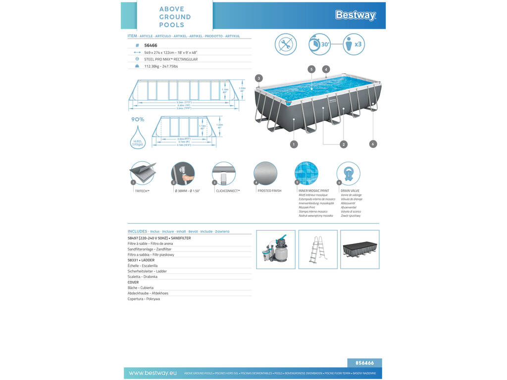 Piscina Desmontable 549x274x122 Cm. Bestway 56466